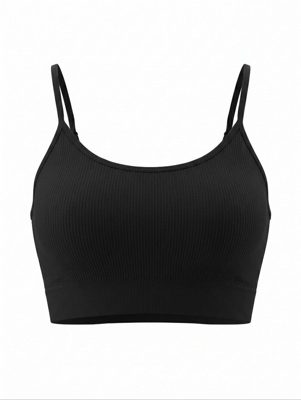Ribbed Seamless Black Sports Bralette with Adjustable Straps